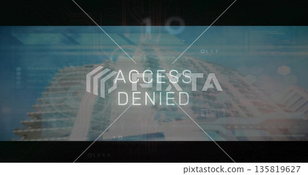 Displaying ACCESS DENIED floating over server UI, with circuit overlays, binary and hex UI elements Displaying ACCESS DENIED floating over server UI, with circuit overlays, binary and hex UI elements 135819627
