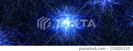 Neural Network Brain Neurone Synapse Connections Lightning Ball Energy Glow. Machine Learning Technology Background for AI Data Flow, BigData, Medical Science Research, Biotech. Vector illustration 135820135