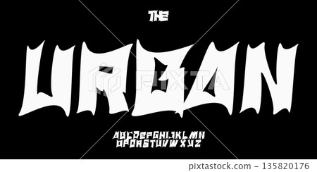 Rough Font Logo Uneven Alphabet Graffiti Art Silly Letter Set Modern Typography, Urban Typographic Design for Punk Music Poster Headline, Grunge Calligraphy Destroy Fonts. Vector Typeface 135820176