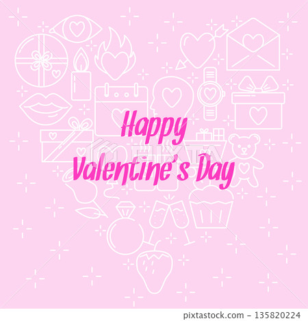 Valentines day concept banner with love icons in line style 135820224