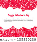 Valentine day concept banner with love icons in line style and place for text 135820239