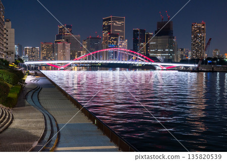 "Tokyo" Night view of Tsukiji Ohashi and office district, Tokyo Bay Area "Tokyo" Night view of Tsukiji Ohashi and office district, Tokyo Bay Area 135820539