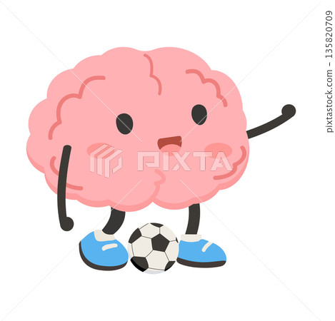 Cute Brain Character Playing Soccer Cute Brain Character Playing Soccer 135820709