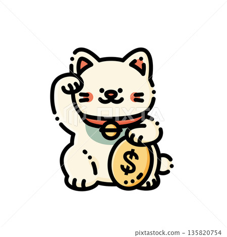 超級招財通靈，右手召喚金幣，微笑療癒！適合祈求好運、購物、節日或吉祥設計 135820754