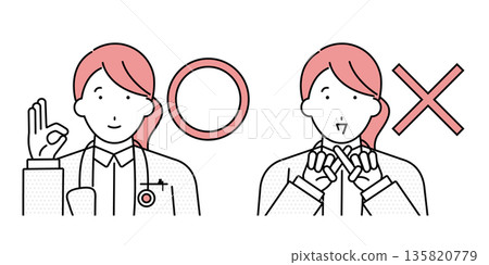 圖：一位女醫生做出圓圈和十字手勢 135820779