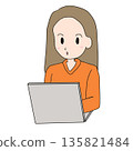 Illustration of a woman surprised at a computer 135821484