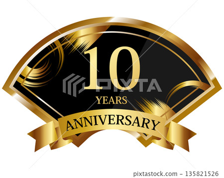 Fan-shaped 10th anniversary emblem in black and gold Fan-shaped 10th anniversary emblem in black and gold 135821526