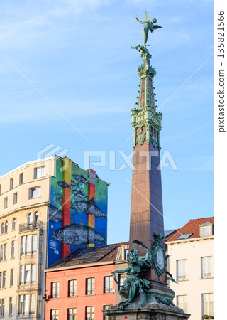Anspach Fountain obelisk in the centre of the Place de Brouckere or De Brouckereplein square in Brussels, Belgium Anspach Fountain obelisk in the centre of the Place de Brouckere or De Brouckereplein square in Brussels, Belgium 135821566