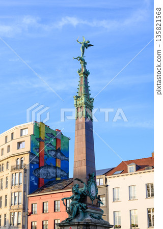 Anspach Fountain obelisk in the centre of the Place de Brouckere or De Brouckereplein square in Brussels, Belgium Anspach Fountain obelisk in the centre of the Place de Brouckere or De Brouckereplein square in Brussels, Belgium 135821568