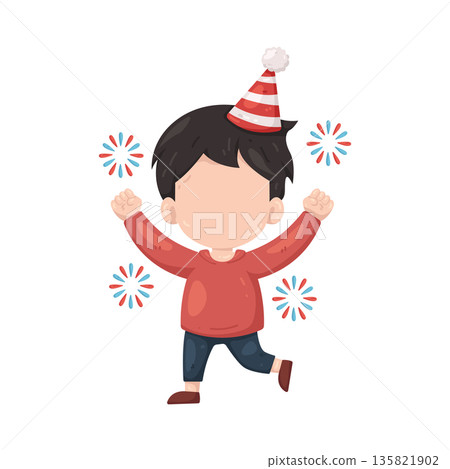 Illustration of Boy Celebrating New Year Illustration of Boy Celebrating New Year 135821902