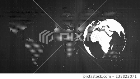 Displaying 3D globe showing Europe and Africa over grid, with dotted map, particles, copy space Displaying 3D globe showing Europe and Africa over grid, with dotted map, particles, copy space 135822071