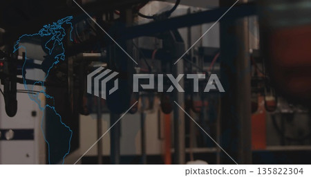 Displaying industrial pipes, valves, connectors and cables in manufacturing plant, with map overlay Displaying industrial pipes, valves, connectors and cables in manufacturing plant, with map overlay 135822304