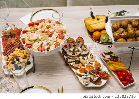 Buffet Table Setting Snacks Restaurant Buffet Table Setting Snacks Restaurant 135822736