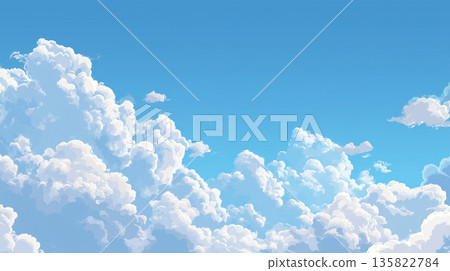 插圖背景描繪了湛藍的天空和雄偉的積雨雲。 135822784