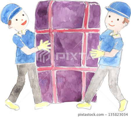 工人搬運大件行李的向量圖 工人搬運大件行李的向量圖 135823034