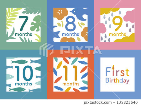 Colorful and pop monthly cards 2 (7 months to 12 months) Colorful and pop monthly cards 2 (7 months to 12 months) 135823640