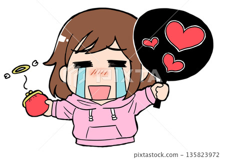 Illustration of a woman crying because she's broke after spending too much money on her idol activities Illustration of a woman crying because she's broke after spending too much money on her idol activities 135823972