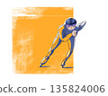 Speed skating. Athlete on skates. Sports, health, and the Winter Olympics. Bright, colorful illustration with textures for design. 135824006