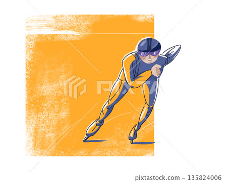 Speed skating. Athlete on skates. Sports, health, and the Winter Olympics. Bright, colorful illustration with textures for design. 135824006