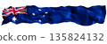 Stylized flag of Australia waving in the wind, isolated on white background. Footer, header or divider. Cut out wide, panoramic element. Banner for patriotic themes or national event promotions. 3D. 135824132
