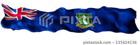 Stylized flag of British Virgin Islands, isolated on white background. Footer, header or divider. Cut out wide, panoramic element. Banner for patriotic themes or national event promotions. 3D. 135824136