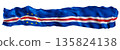 Stylized flag of Cape Verde waving in the wind, isolated on white background. Footer, header or divider. Cut out wide, panoramic element. Banner for patriotic themes or national event promotions. 3D. 135824138