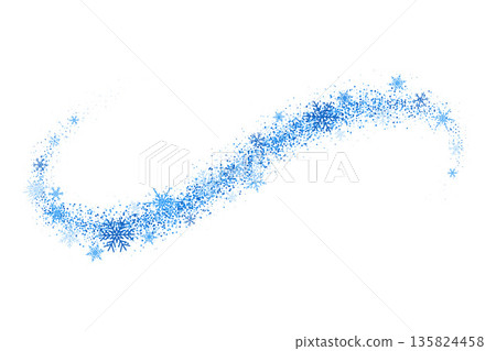 Winter snow wind with blue flakes on white background. Swirl pattern with falling crystals. Cold fresh air flow. Abstract vector illustration. Winter snow wind with blue flakes on white background. Swirl pattern with falling crystals. Cold fresh air flow. Abstract vector illustration. 135824458