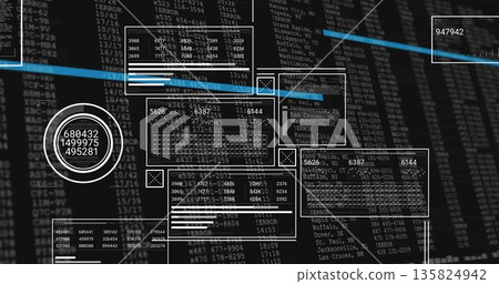 Displaying layered clear data panels and gauge at monitor with blue bars, errors and close icons Displaying layered clear data panels and gauge at monitor with blue bars, errors and close icons 135824942