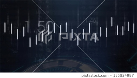 Displaying financial data visualization in dashboard, with candlestick bars, numeric labels, gauge Displaying financial data visualization in dashboard, with candlestick bars, numeric labels, gauge 135824997