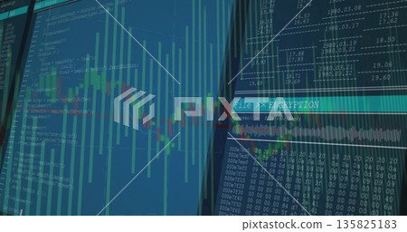 Displaying monitors showing encryption status bar, hex dump and chart in tech workspace, copy space 135825183