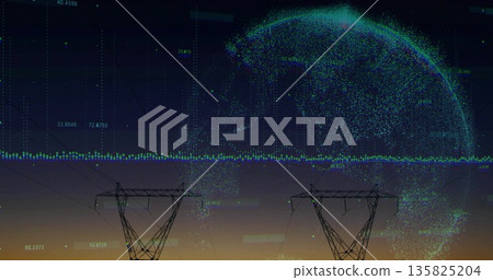 Displaying two towers carrying lines in transmission corridor, with point cloud globe, data graph 135825204