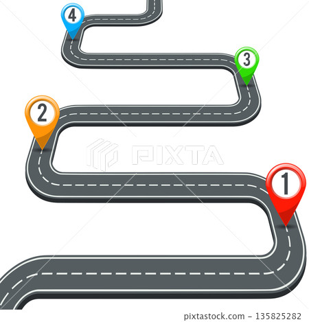 Timeline Road Infographics with Pin Pointers Timeline Road Infographics with Pin Pointers 135825282