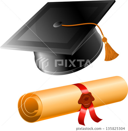 Graduation Cap and Diploma 135825304