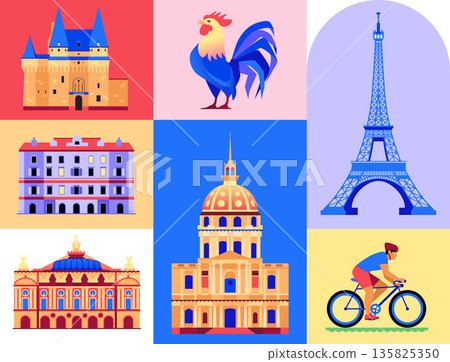 French architecture - set of flat design style objects French architecture - set of flat design style objects 135825350