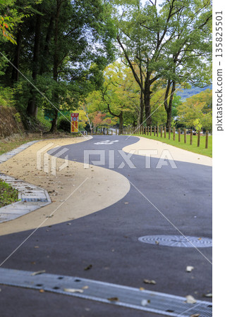 Centennial Park in Seki City, Gifu Prefecture: A view of the curving garden path and the lush greenery of this urban park Centennial Park in Seki City, Gifu Prefecture: A view of the curving garden path and the lush greenery of this urban park 135825501