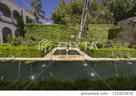 Garden fountains and architectural elements in Generalife, Granada Garden fountains and architectural elements in Generalife, Granada 135825678