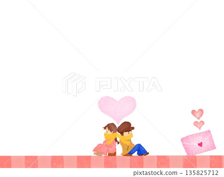 Background material illustration of a boy and girl sitting back to back on a white background Background material illustration of a boy and girl sitting back to back on a white background 135825712