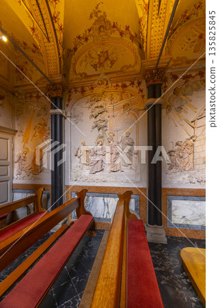 Ornate chapel interior showing religious bas reliefs in Treves Ornate chapel interior showing religious bas reliefs in Treves 135825845