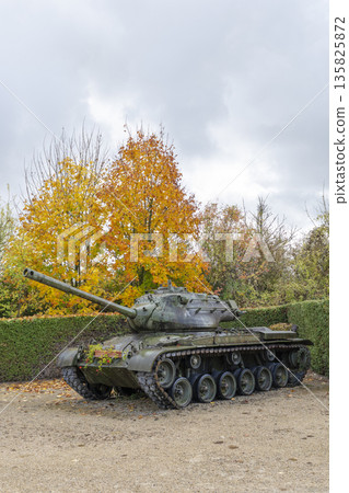 Military tank on display in Valmy, France, autumn Military tank on display in Valmy, France, autumn 135825872