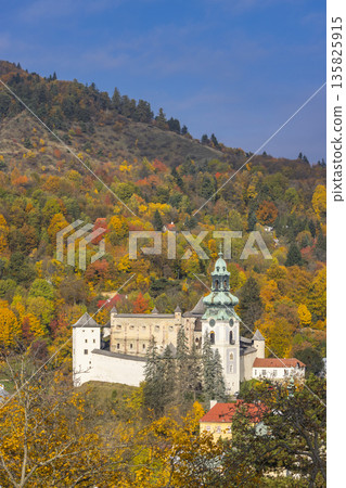 Old Castle Banska Stiavnica in autumn forest Old Castle Banska Stiavnica in autumn forest 135825915