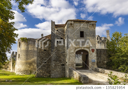 Chateau de Mareuil stone walls and archway entrance 135825954