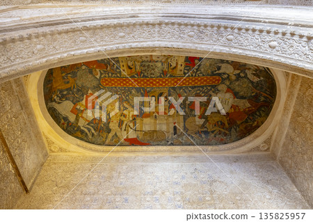 Granada Alhambra Sala de los Reyes ceiling painting Granada Alhambra Sala de los Reyes ceiling painting 135825957