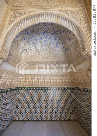 Alhambra architectural detail with Mocarabe vaulting in Granada Alhambra architectural detail with Mocarabe vaulting in Granada 135825974