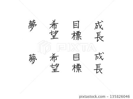 Natural handwritten letters of positive words - Beautiful and cute characters 135826046