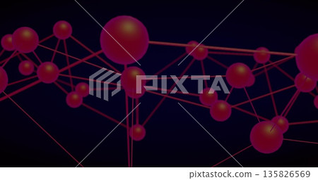 Displaying abstract network of glossy red spheres linked by thin rods in virtual space, data theme Displaying abstract network of glossy red spheres linked by thin rods in virtual space, data theme 135826569