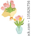 簡單的鬱金香插圖，花束，花瓶 135826756