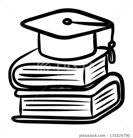 Hand Drawn Illustration of Books with Graduation Cap  Education and Academic Success Concept. 135826790