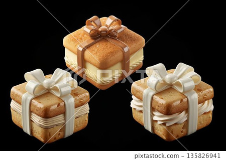 逼真的禮物形狀糖霜餅乾插圖，自然 135826941