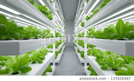 Green leafy vegetables thrive in a modern vertical farm Green leafy vegetables thrive in a modern vertical farm 135826987