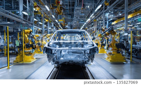 Car body on automated production line in modern factory Car body on automated production line in modern factory 135827069